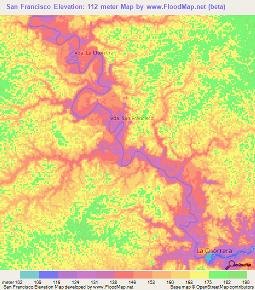 San Francisco,Colombia Elevation Map