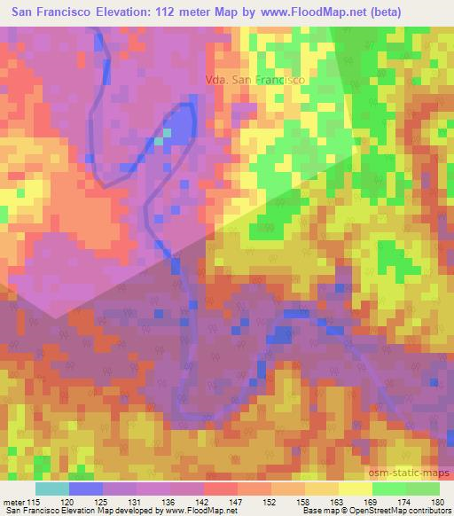 San Francisco,Colombia Elevation Map