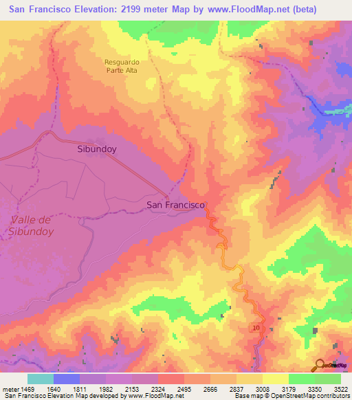 San Francisco,Colombia Elevation Map