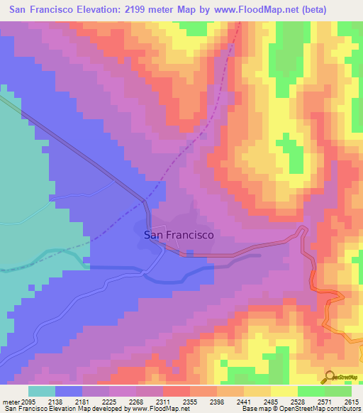 San Francisco,Colombia Elevation Map