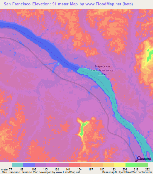 San Francisco,Colombia Elevation Map