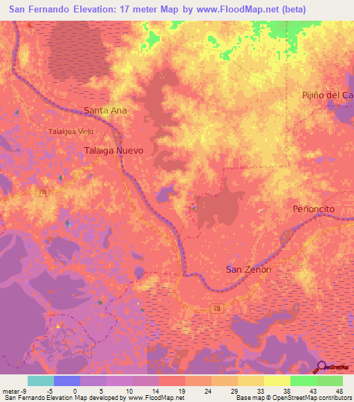 San Fernando,Colombia Elevation Map