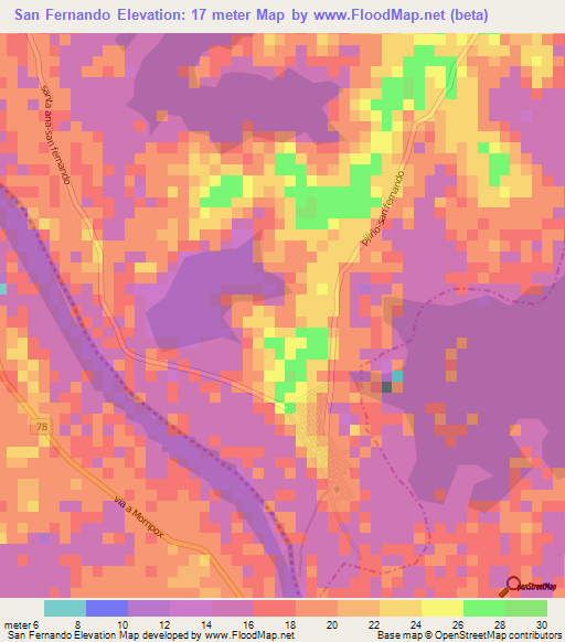 San Fernando,Colombia Elevation Map