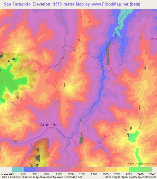 San Fernando,Colombia Elevation Map