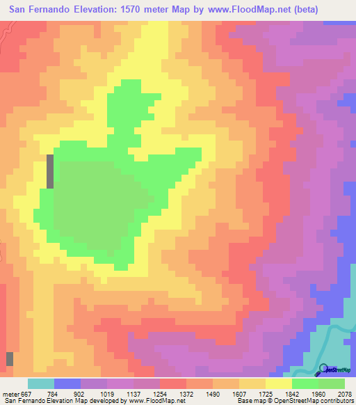 San Fernando,Colombia Elevation Map