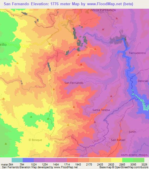 San Fernando,Colombia Elevation Map