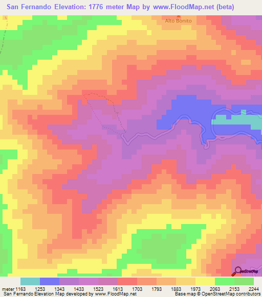 San Fernando,Colombia Elevation Map