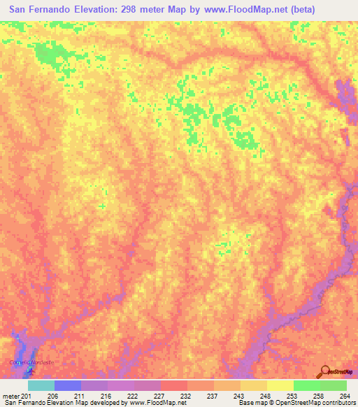 San Fernando,Colombia Elevation Map