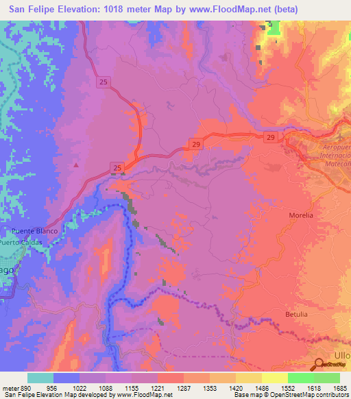 San Felipe,Colombia Elevation Map