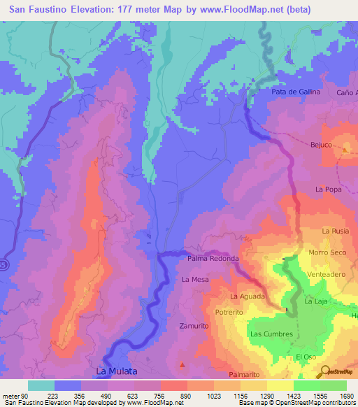 San Faustino,Colombia Elevation Map