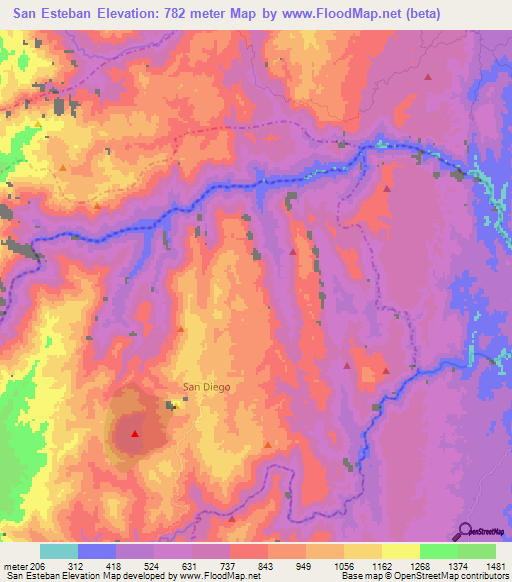 San Esteban,Colombia Elevation Map