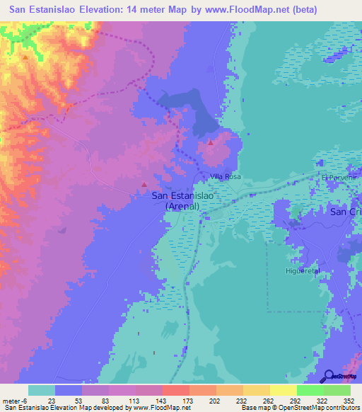 San Estanislao,Colombia Elevation Map