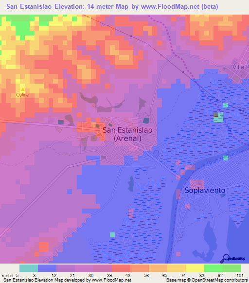 San Estanislao,Colombia Elevation Map