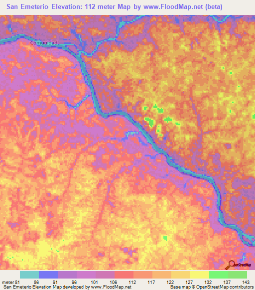 San Emeterio,Colombia Elevation Map