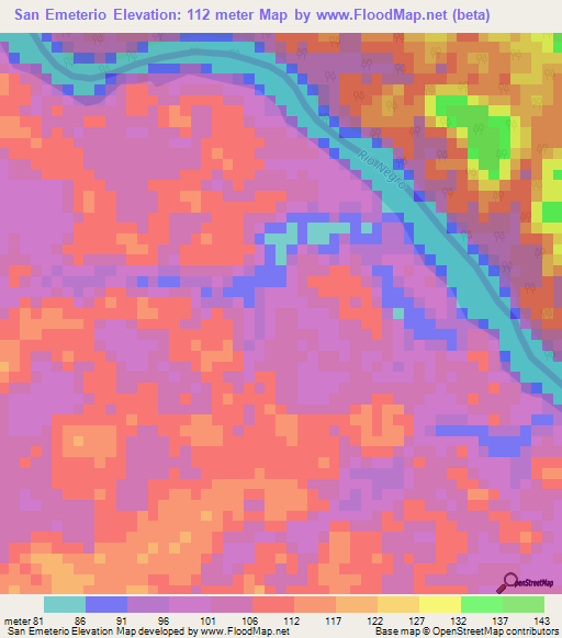 San Emeterio,Colombia Elevation Map