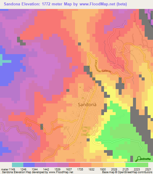 Sandona,Colombia Elevation Map