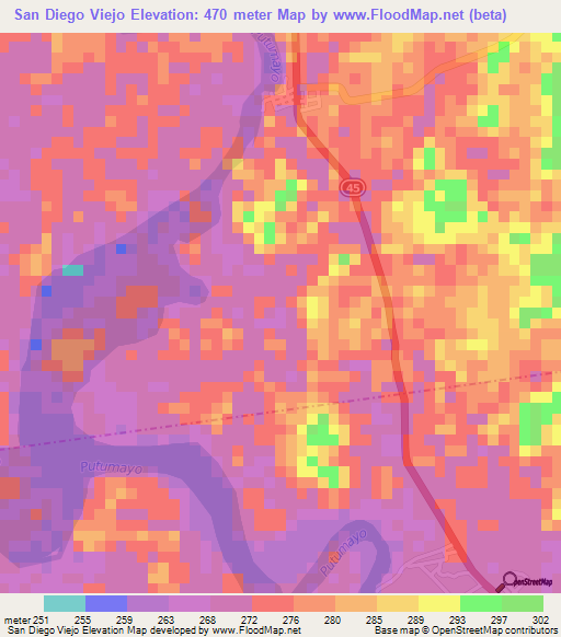 San Diego Viejo,Colombia Elevation Map