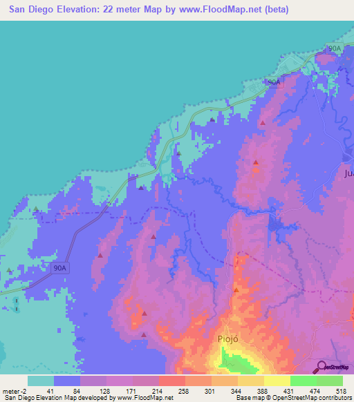 San Diego,Colombia Elevation Map