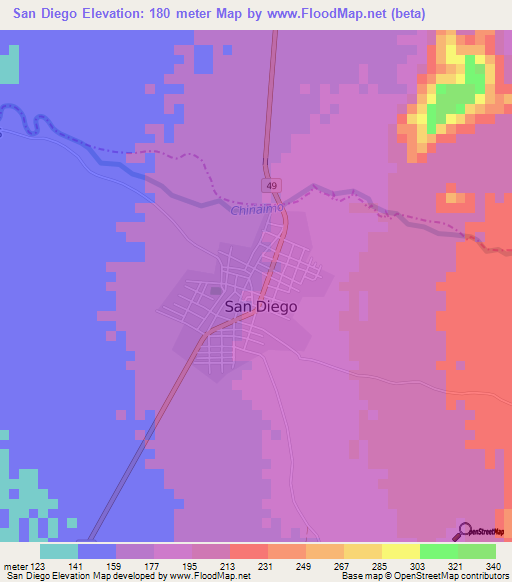 San Diego,Colombia Elevation Map