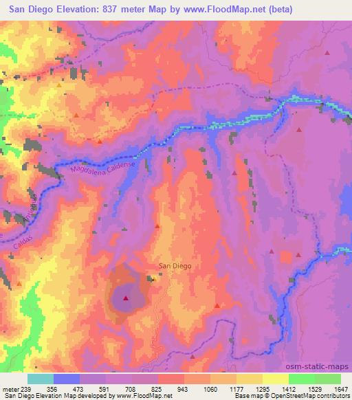 San Diego,Colombia Elevation Map