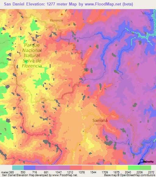 San Daniel,Colombia Elevation Map