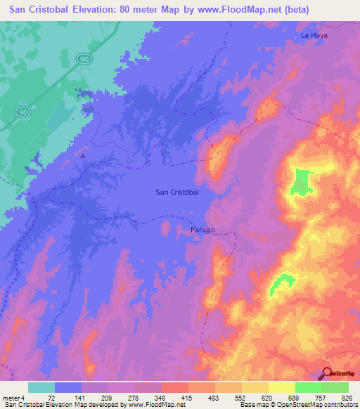 San Cristobal,Colombia Elevation Map