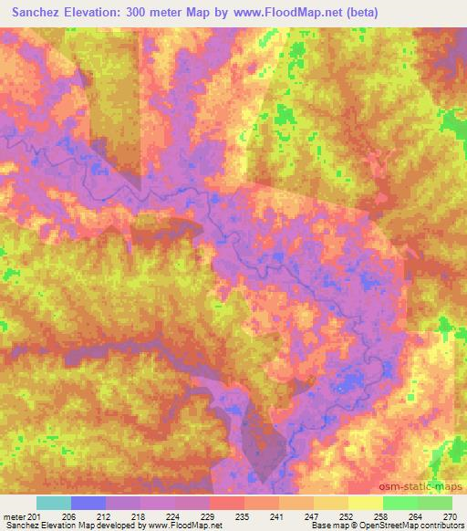 Sanchez,Colombia Elevation Map