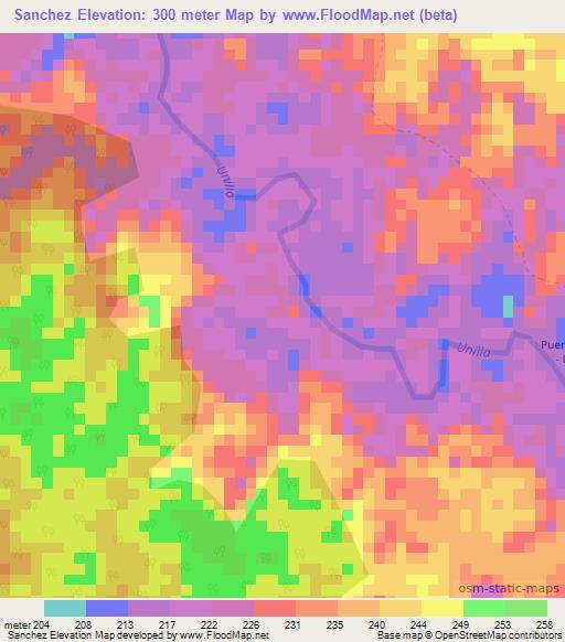 Sanchez,Colombia Elevation Map