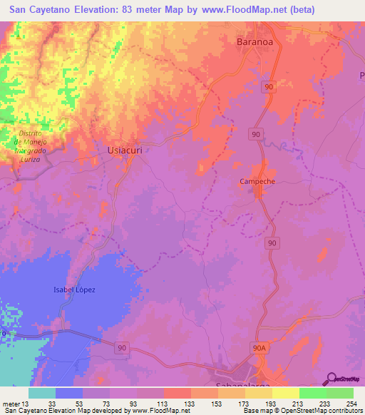 San Cayetano,Colombia Elevation Map