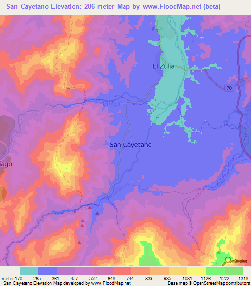 San Cayetano,Colombia Elevation Map