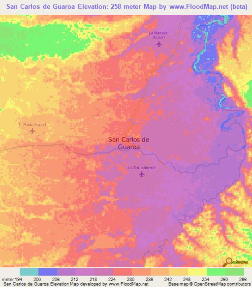 San Carlos de Guaroa,Colombia Elevation Map