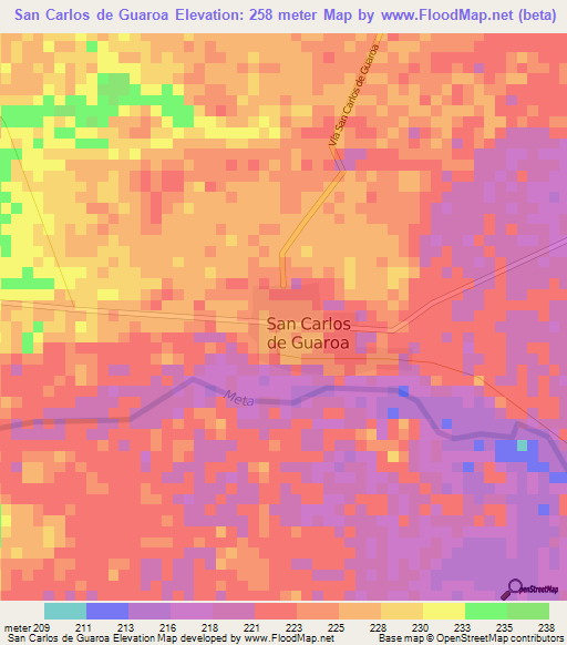 San Carlos de Guaroa,Colombia Elevation Map