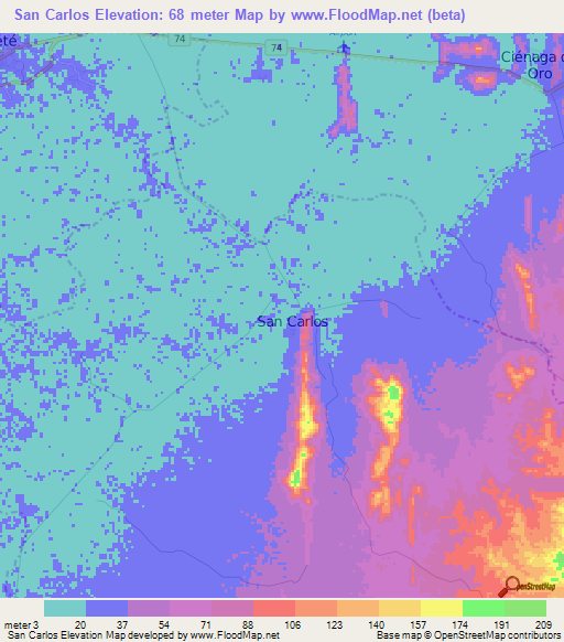 San Carlos,Colombia Elevation Map