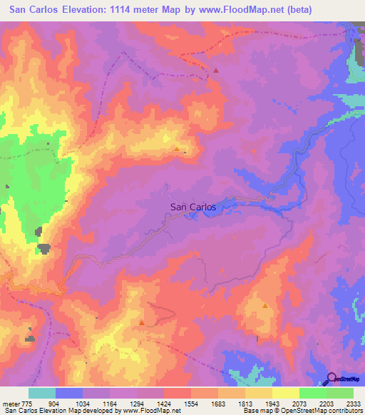 San Carlos,Colombia Elevation Map