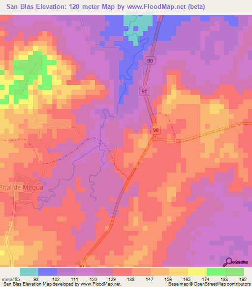 San Blas,Colombia Elevation Map