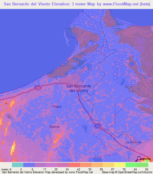 San Bernardo del Viento,Colombia Elevation Map