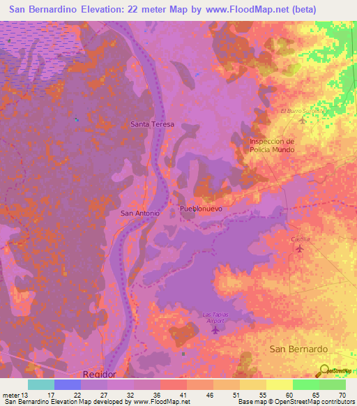 San Bernardino,Colombia Elevation Map