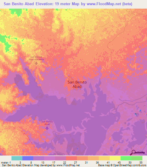 San Benito Abad,Colombia Elevation Map