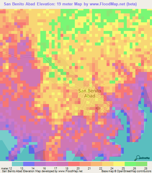 San Benito Abad,Colombia Elevation Map