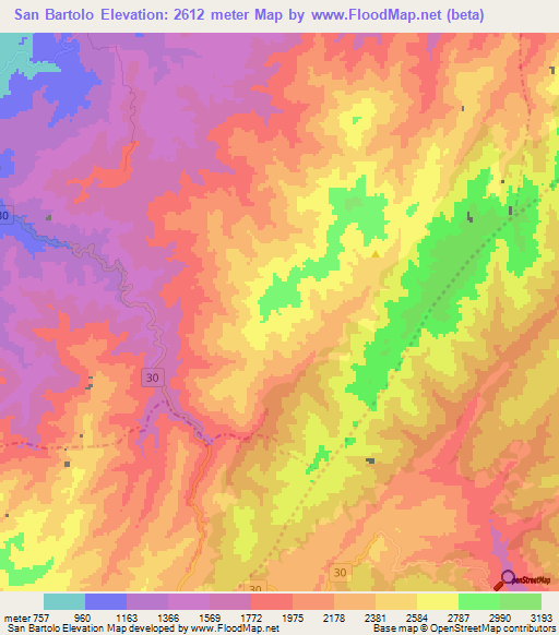 San Bartolo,Colombia Elevation Map