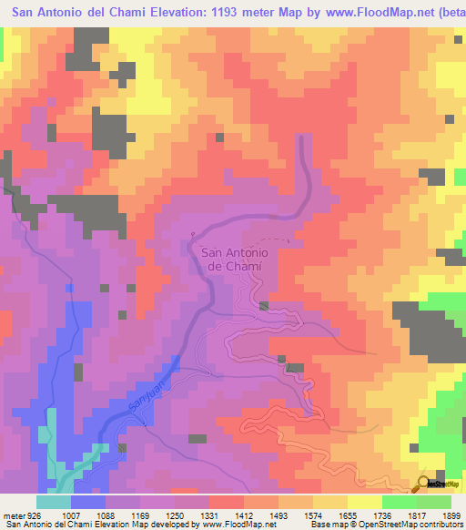 San Antonio del Chami,Colombia Elevation Map