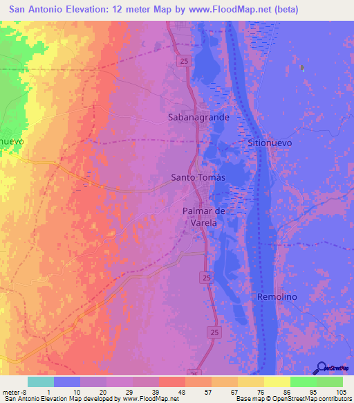 San Antonio,Colombia Elevation Map