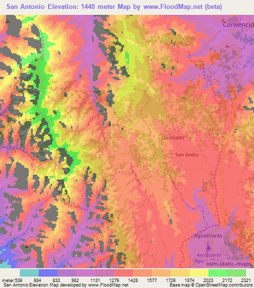 San Antonio,Colombia Elevation Map