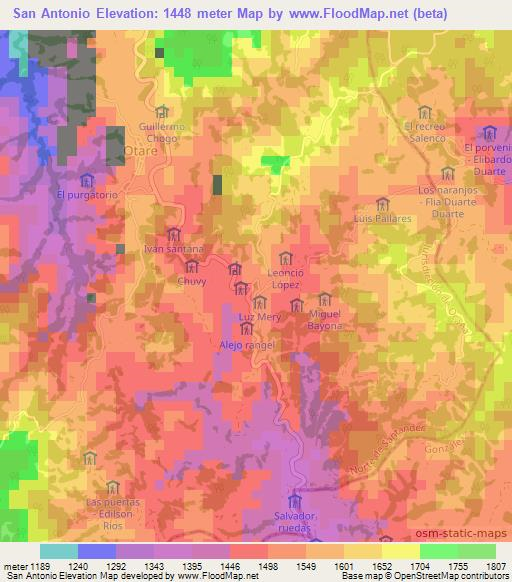 San Antonio,Colombia Elevation Map