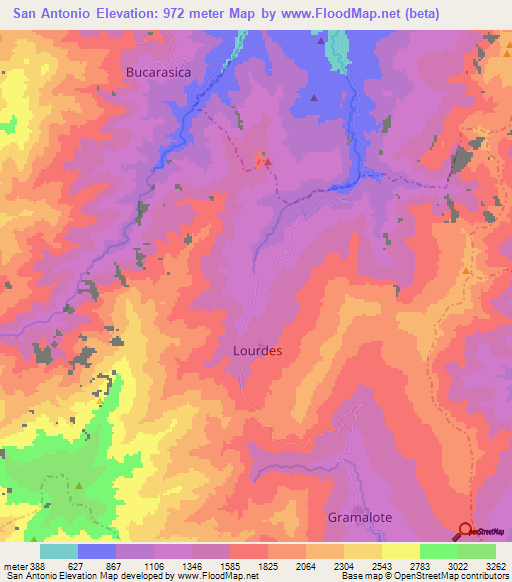 San Antonio,Colombia Elevation Map