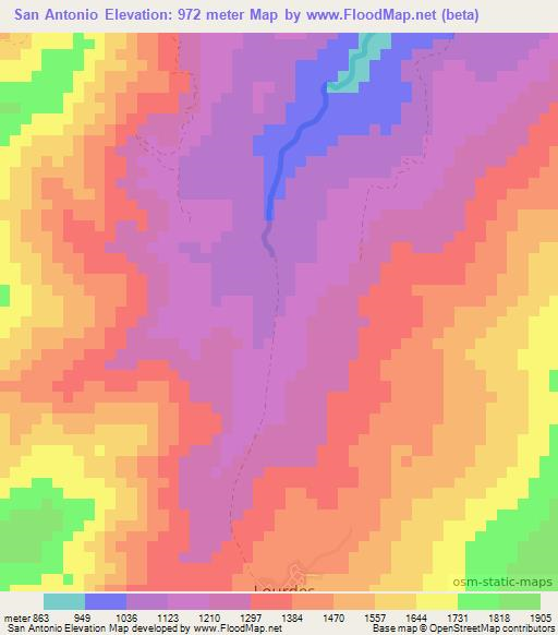 San Antonio,Colombia Elevation Map