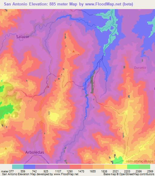 San Antonio,Colombia Elevation Map