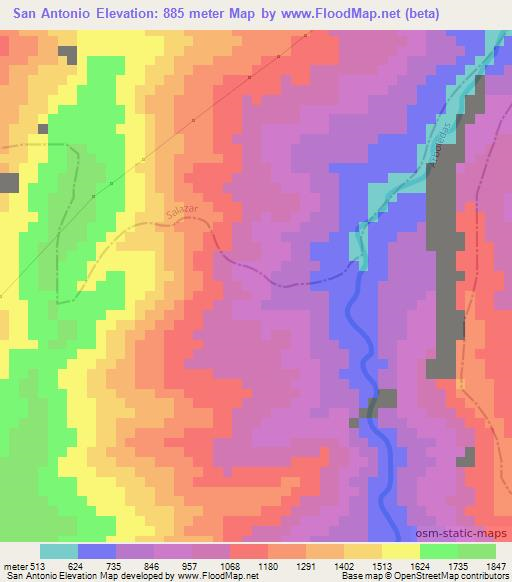 San Antonio,Colombia Elevation Map