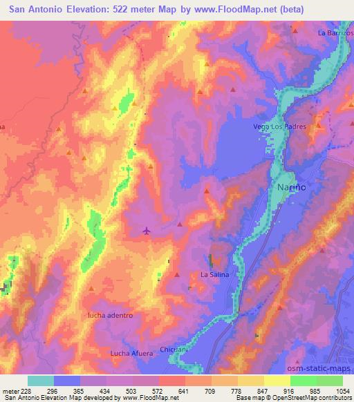 San Antonio,Colombia Elevation Map