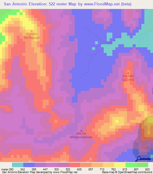 San Antonio,Colombia Elevation Map